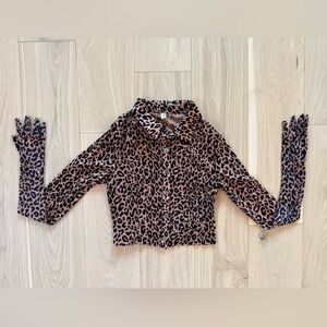 Velvet Burnout Leopard Button-Up Cropped Top with gloves attached